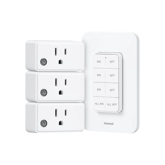 Remote Control Outlet Wireless Wall Mounted Light Switch, 3 Independent Control Outlets, 200FT RF Range, Mini Outlet Plug, 15A/1875W High-Power for Lamps, Lights, Household Appliances, ETL Listed