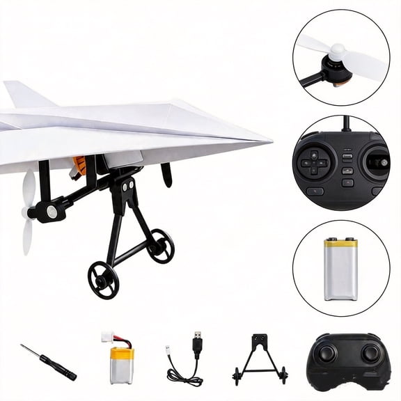 Remote Control Paper Airplane Kit, DIY Dual Propeller Glider, Hobbyist Wireless Flying Model for Outdoor Recreation without Battery