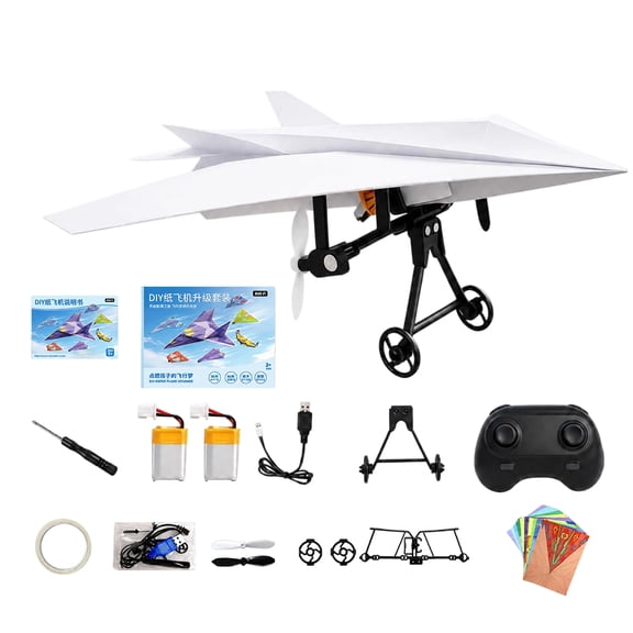 Remote Control Paper Airplane Kit, Dual Propeller DIY Glider with 2 Batteries 20 Colored Paper, Outdoor Flying Toy for Kids Boys, Ideal Gift for Children's Outdoor Play