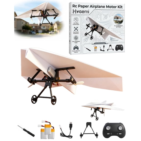 Remote Control Paper Airplane Kit, Electric RC Paper Plane with Dual Propellers and Gyro Stabilizer, Foldable Flying Aircraft Toy with Rechargeable Batteries for Outdoor Fun