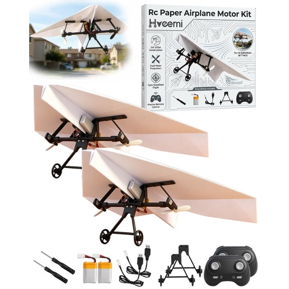 Remote Control Paper Airplane Kit, Electric RC Paper Plane with Dual Propellers and Gyro Stabilizer, Foldable Flying Aircraft Toy with Rechargeable Batteries for Outdoor Fun