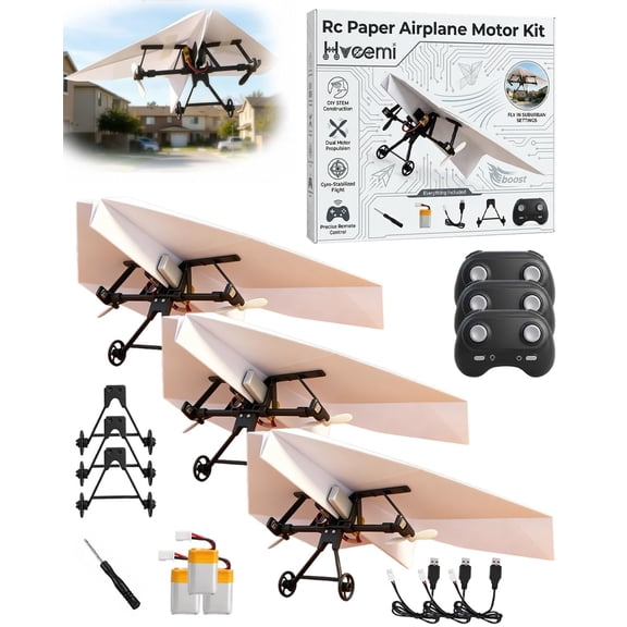 Remote Control Paper Airplane Kit, Electric RC Paper Plane with Dual Propellers and Gyro Stabilizer, Foldable Flying Aircraft Toy with Rechargeable Batteries for Outdoor Fun