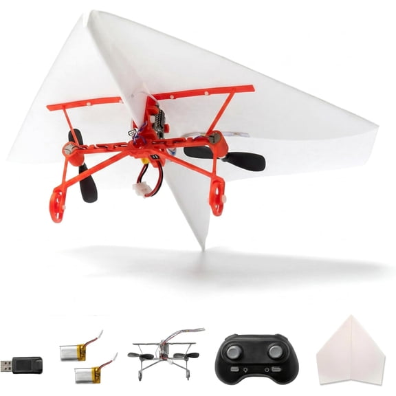 Remote Control Paper Airplane, RC Airplane for Beginners, Crash-Resistant PP Foam Modular Design Flying Plane with LED Lights, Landing Gear & Built-in Charging, Gift