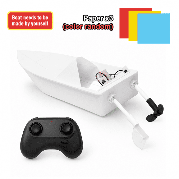 Remote Control Paper Boat Kit for Beginners and Family, 2.4G with Two-Paddle Drive and ABS Frame, DIY Paper Water Toy, 20m Range, Ages 14+