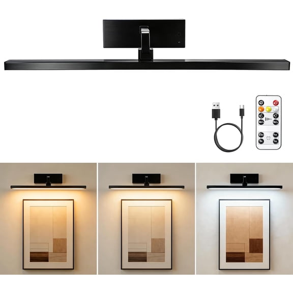 Remote Control Picture Light for Wall Art, 3 Color Modes Dimmable with Timer Auto-Off for Gallery Painting Portrait Frame Display
