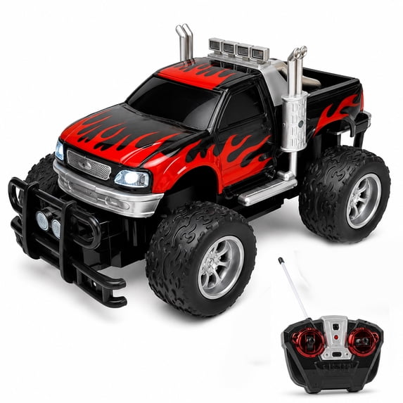 Remote Control Off-Road Racing Truck Toy for Kids, RC Car with Light-Up Front Lights, Big Tires