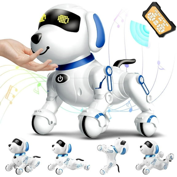 Remote Control Robot Dog, Smart Programmable RC Electronic Pet Puppy with Early Education Function, White/Blue