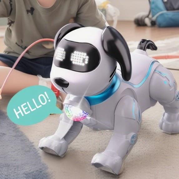Remote Control Robot Dog Toy, Programmable Smart Robot Dog with Sound, RC Stunt Robot Toys with LED Eyes, Interactive Touch Walking Talking Toys for Boys Girls Birthday Gifts