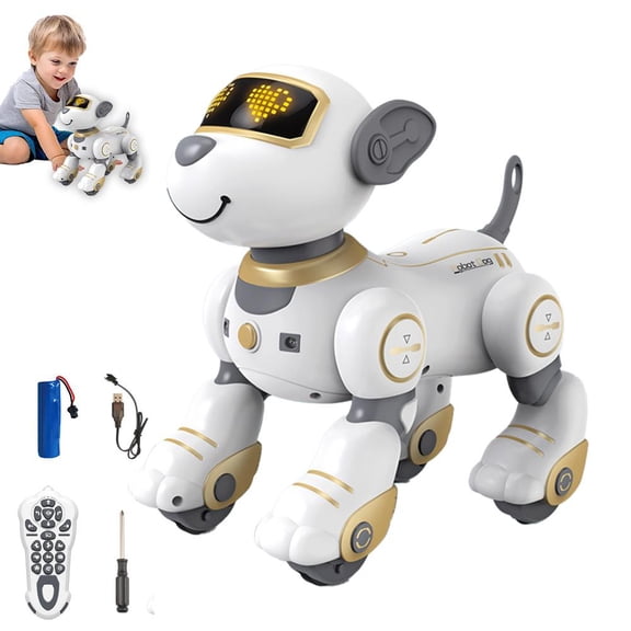 Remote Control Robot Dog Toys for Toddlers, Interactive Programmable RC Puppy with LED Eyes, Rechargeable Programmable Stunt Robot Dog, for Boys Ages 3 4 5 6 7 8 9 Birthday