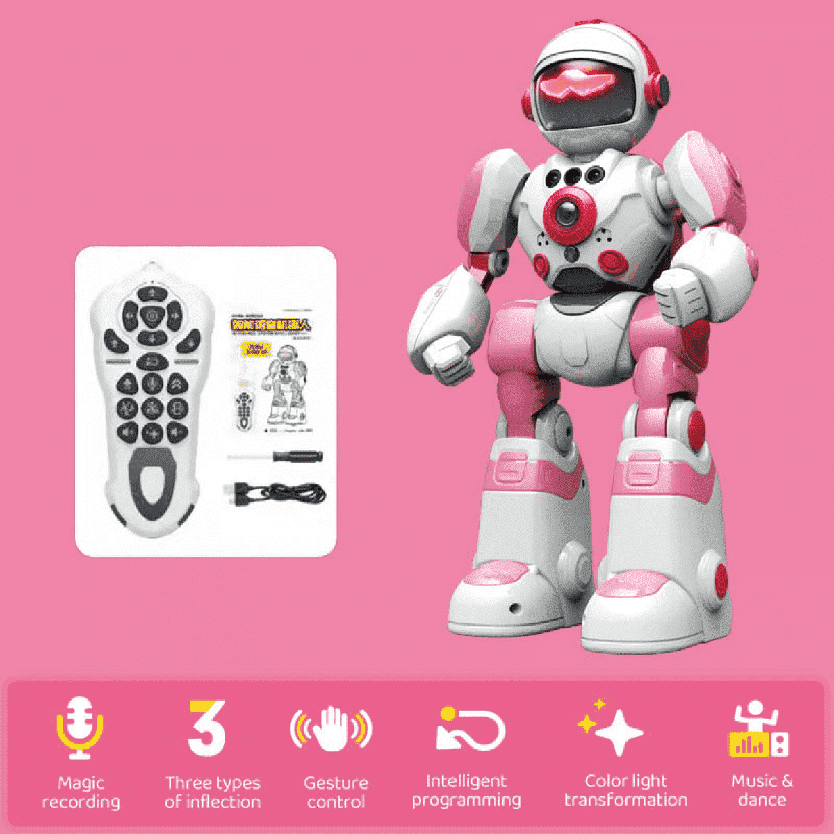 RC Robot Toys for Kids with Gesture Sensing Programmable & Intelligent Voice for Age 3+ Gifts(Red)
