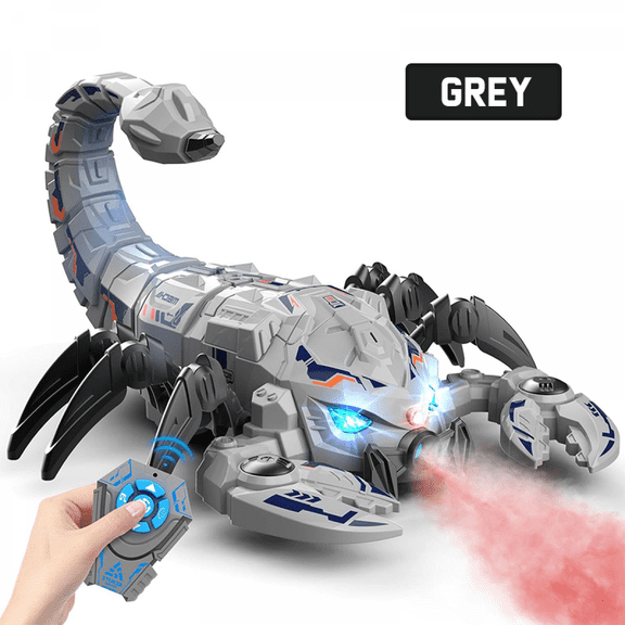 Remote Control Scorpion Robot Toy, 2.4GHz RC Stunt Car with Spray/Lights/Music, Gifts for Kids Halloween, Christmas and Party Prank-Grey