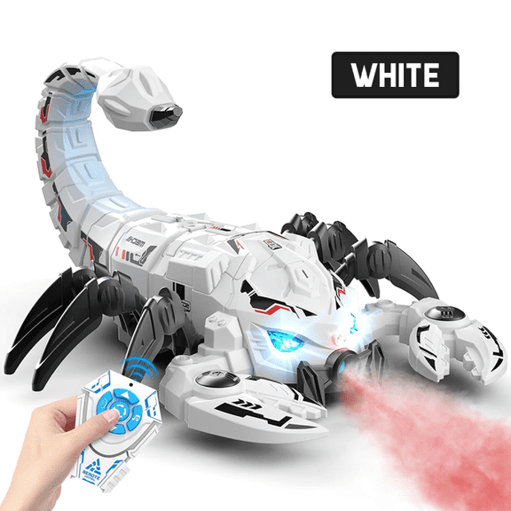 Remote Control Scorpion Robot Toy, 2.4GHz RC Stunt Car with Spray/Lights/Music, Gifts for Kids Halloween, Christmas and Party Prank-White