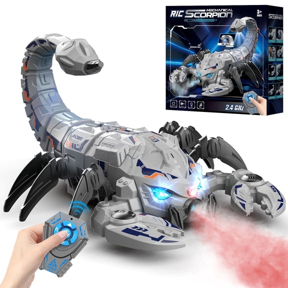 Remote Control Scorpion Robot Toy, RC Scorpion with 2.4GHz Controller, Stunt Robot with Spray/Lights/Music, Scorpion Gift for Boys Girls, Halloween, Christmas, Toys for Party Prank