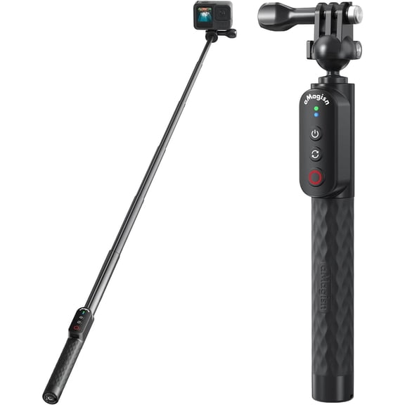 Remote Control Selfie Stick Rechargeable Waterproof 100CM Stretchable Compatible with Insta360/Gopro Action Camera and iOS Android Smartphone (Ball Head Three-Prong)