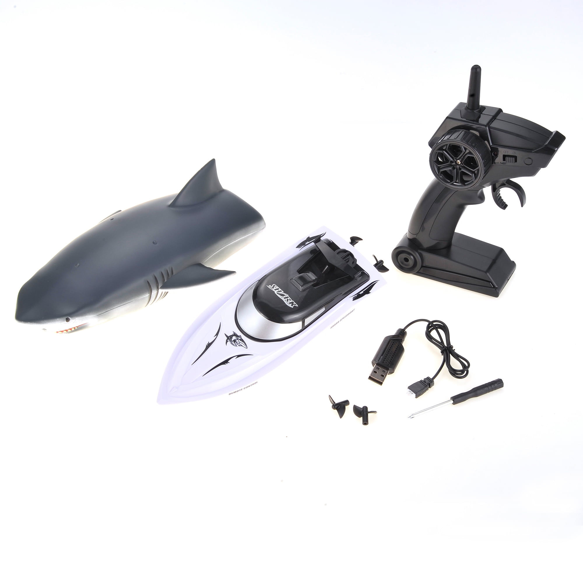 Remote Control Shark Head Boat, 2 in 1 RC Speed Boat for Pools and Lakes, Switch Between Shark Head and Speed Boat, Rechargeable Battery Floating  Shark Prank Gift for Boys & Girls