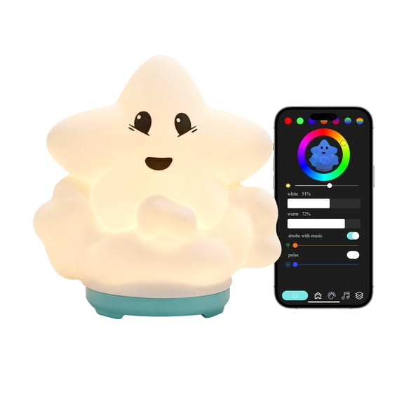 Wapentake Kids Star Shape LED Night Light Lamp, White, Color Changing, Battery Powered, Indoor