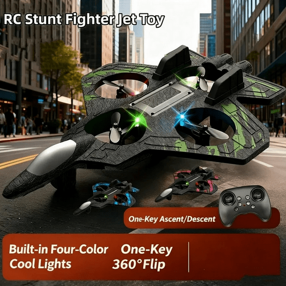 Remote Control Skyriders RC Jet 2026 – Stunt Fighter Plane with 360° Flips & LED Lights, Foam Airplane Helicopter, Christmas Gift for Beginners Green