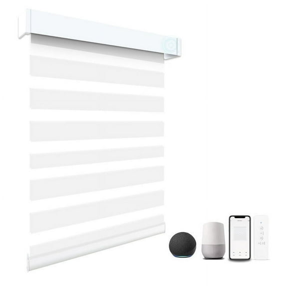 Remote Control Smart Zebra Window Blinds 95%Blackout Work with Alexa Google(Luxury White, 46"Wx72"H)