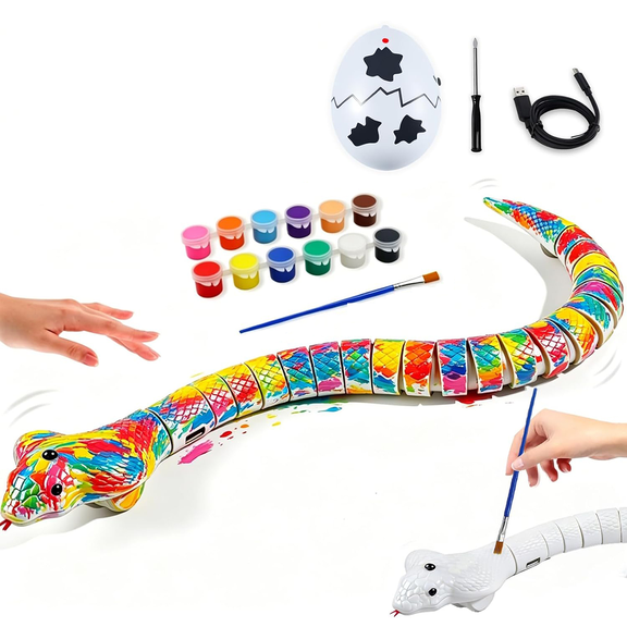 Remote Control Snake Toy DIY Arts & Crafts Toy with 12 Color Rechargeable Robot Toy with Auto Avoidance DIY Snakes Animal Model for Arts and Crafts Birthday Gifts