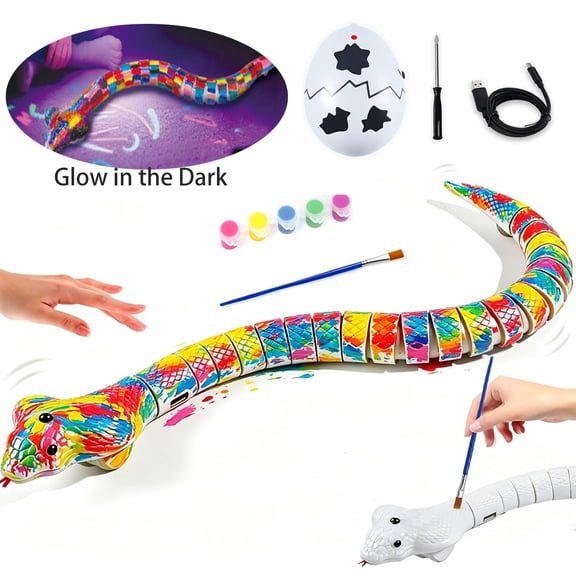 Remote Control Snake Toy DIY Arts & Crafts Toy with 5 Color Glow in the Dark Painting Rechargeable Robot Toy with Auto Avoidance DIY Snakes Animal Model for Arts and Crafts Birthday Gifts