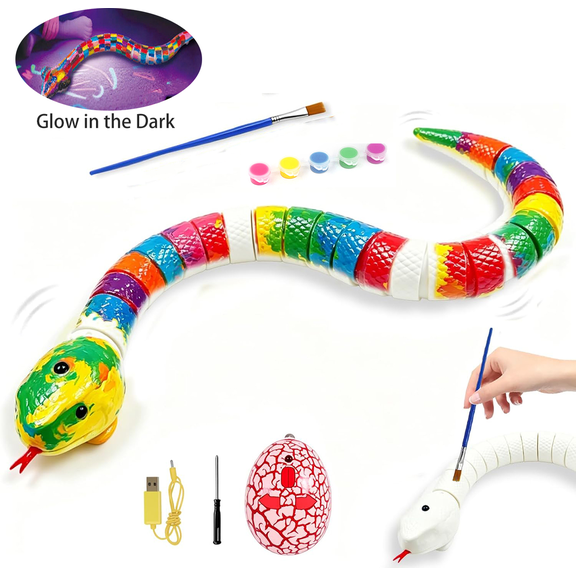 Remote Control Snake Toy DIY Arts & Crafts Toy with 5 Color Glow in the Dark Painting Rechargeable Robot Toy DIY Snakes Animal Model for Arts and Crafts Birthday Gifts