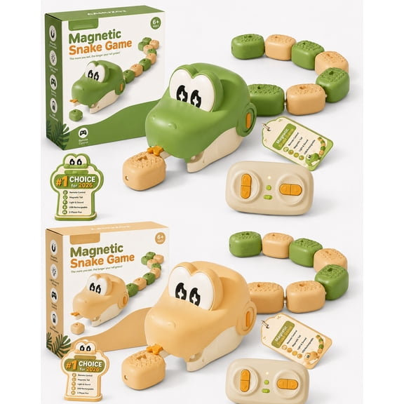 Remote Control Snake Toy, RC Magnetic Snake Game with Sound & Light Interactive Snake Robot Toy, Remote Controlled Toy Snake with Realistic Crawling, Snake Game Car Toy