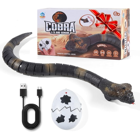 Remote Control Snakes Realistic Rc Snake Prank Cobra Recharable Smart Sensing Cat Toy with Infrared Controller Reptile Toys, Cool Gag Gifts or Christmas Birthday Gift for Boys Girls As 6+
