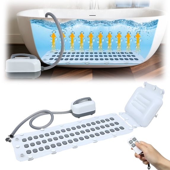 WETLA Remote Control Spa Jet Mat - 6-Speed Adjustable Bubbles with Suction Cups & Pillow for Most Tubs
