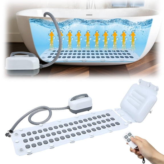 WETLA Remote Control Spa Jet Mat - 6-Speed Adjustable Bubbles with Suction Cups & Pillow for Most Tubs