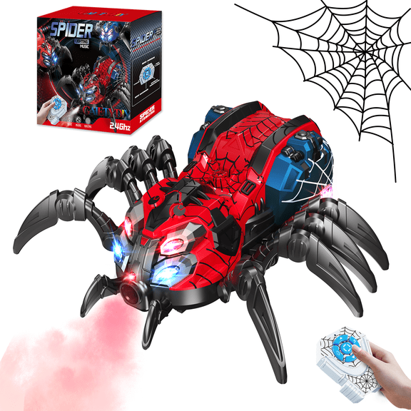 Remote Control Spider Toy, Robot Spider with 2.4 GHz Remote Controller, RC Spider Robot with Spray/Lights/Music, Realistic Spider Gift for Kids Boys, Halloween, Christmas, Holiday Toy for Party Prank