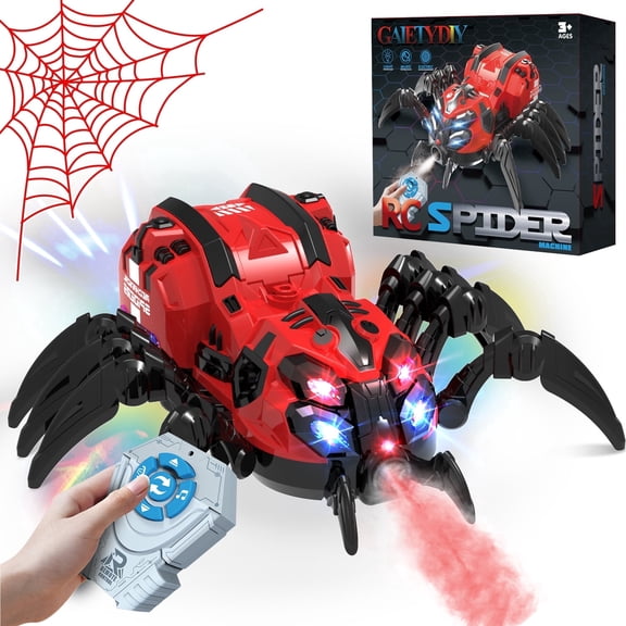 Remote Control Spider Toy, Robot Spider with 2.4 GHz Remote Controller, RC Spider Stunt Robot with Spray/Lights/Music, Realistic Spider Gift for Boys Girls, Halloween, Christmas, Toys for Party Prank