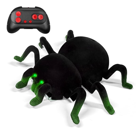 Remote Control Spider Toy for Kids, Dual Mode Floor Wall Climbing Electronic Toy with LED Lights, 360 Rotating Wheels Electronic Pet, Green