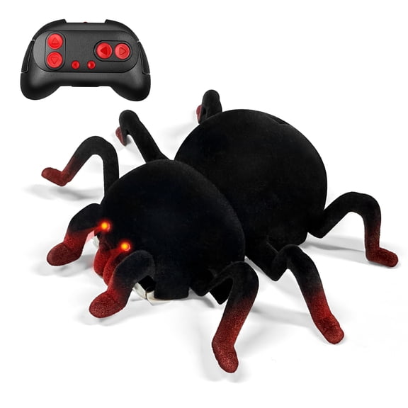 Remote Control Spider Toy for Kids, Dual Mode Floor Wall Climbing Electronic Toy with LED Lights, 360 Rotating Wheels Electronic Pet, Red