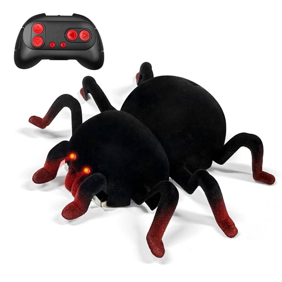Remote Control Spider Toy for Kids, Dual Mode Floor Wall Climbing Electronic Toy with LED Lights, 360° Rotating Wheels Electronic Pet, Red