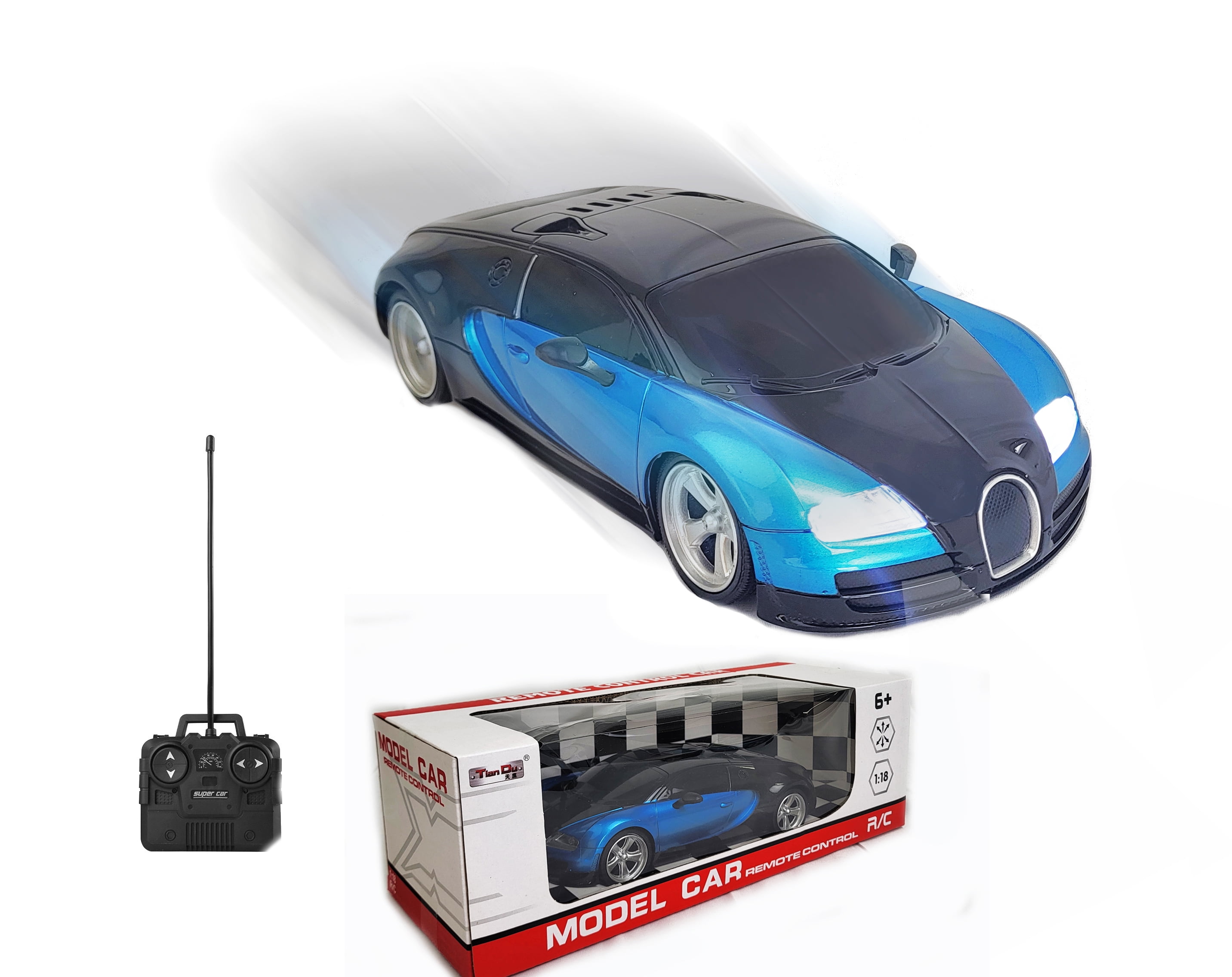 Remote Control Sports Car Super Drift Racer – High Speed, Full Function, 1:18 Scale with Sounds and Lights for Gifting, Christmas, Holidays (Black/Blue)