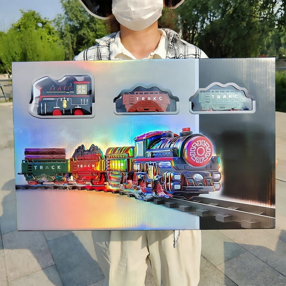 Remote Control Steam Engine Hobby Train Set with Tender and Gondola and Caboose Smoking,Working Light and Realistic Sounds Age 3 or Up Perfect for Kids,Multicolor