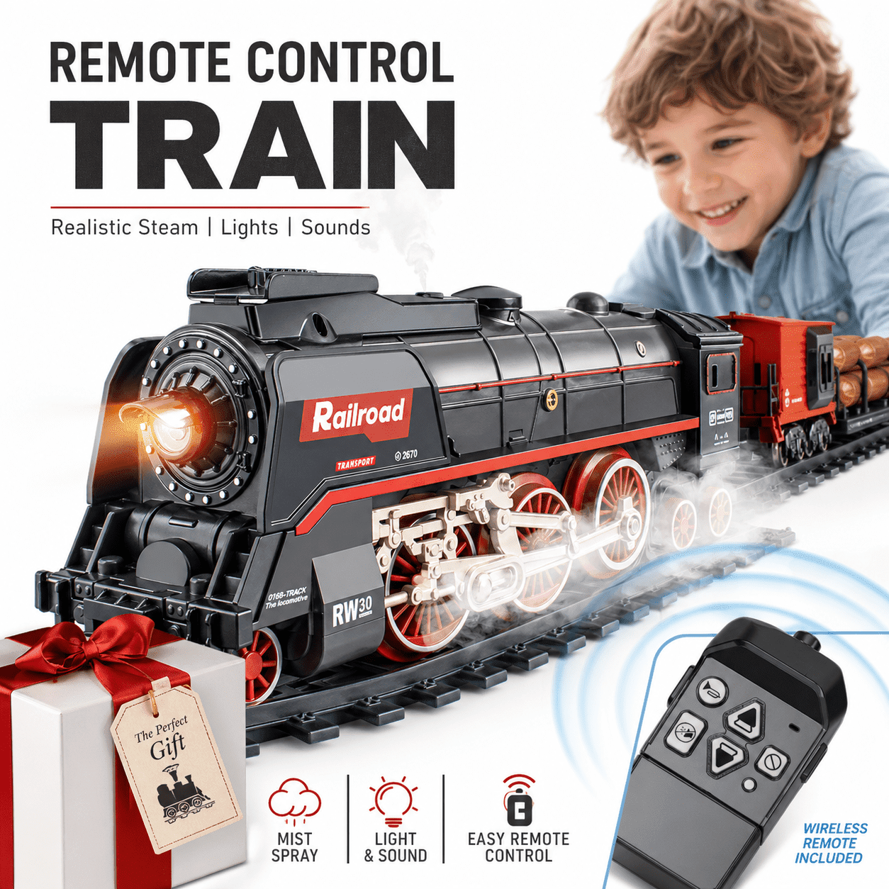 FENMING Plastic Steam Train Toy Set, Remote Control Train with 3 Mist ...