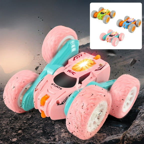Remote Control Stunt Car | 360° Rotating Mini Double-Sided RC Vehicle | High-Speed Drift Climber | LED Lights | Torsion Arm | Off-Road | USB Rechargeable | 21x15x7.5cm | 1pc Green Blue Pink