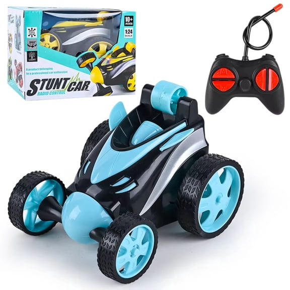 Remote Control Stunt Car, 4WD 360 Flip RC Crawler with LED Lights and Music, All Terrain Off Road Toy for Boys and Girls Age 3-12, Blue