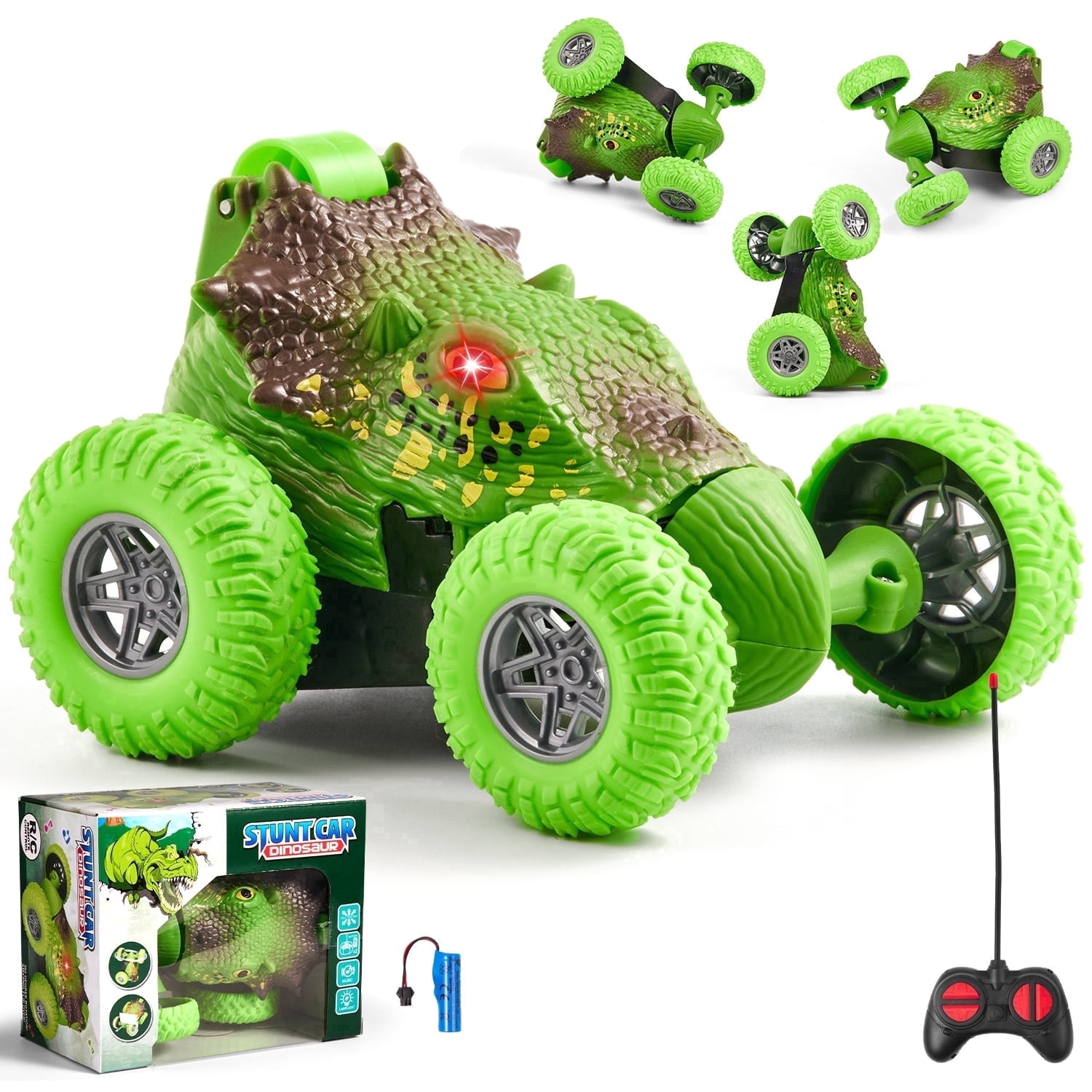 Dinosaur RC Car for Kids, RC Stunt Car with 360 Rotating &amp; Light, RC Dinosaur Roller Car Toy Gift for Kid Aged 3-12 deal from Walmart