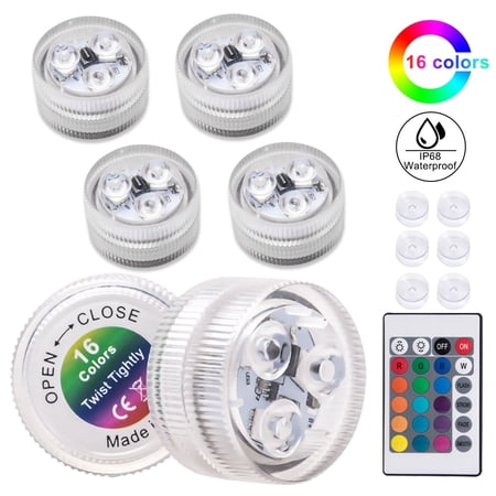 Remote Control Submersible LED Lights, 6 Pack 16-Color Changing Underwater Lights - Waterproof Floating RGB Pool Lights for Vases, Fish Tanks, Hot Tubs, Party & Wedding Decor