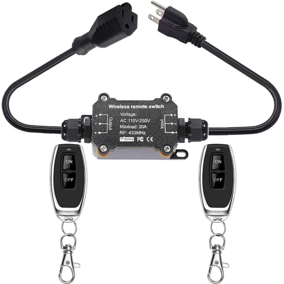 Remote Control Switch,AC110/230/240/250v Waterproof Wireless Light Switch with 4.9ft Extension Cord Outlet Plug,20A RF Relay Switch,328ft Range for Household Appliances,Electrical Equipment