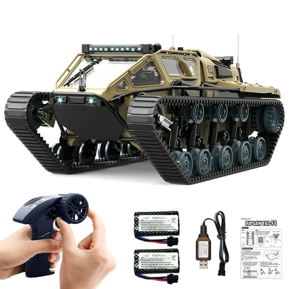 Remote Control Tank Car, 1/16 Scale RC Tank 4WD Offroad RC Car, 2.4Ghz Remote Control Crawler Tank 360Rotating Drifting Car with 2 Batteries