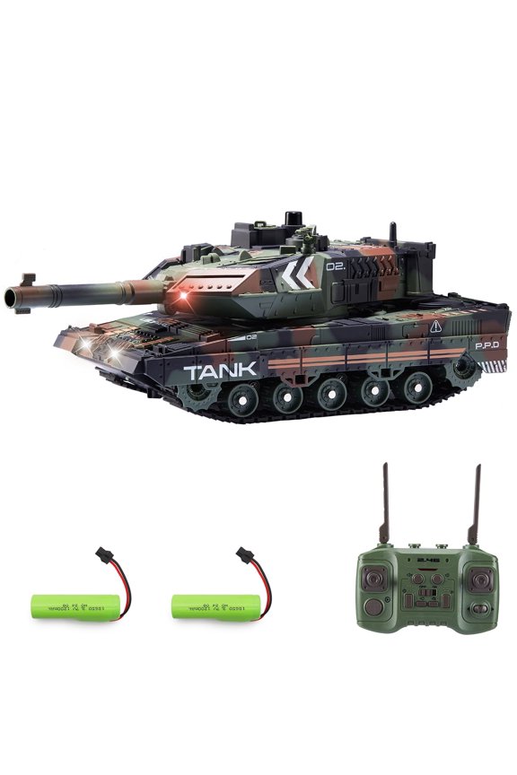 Remote Control Tank, RC Tanks Toys with Smoke and Rotatable Turret for Kids and Adults, LED Military Army Cars Vehicles Toy