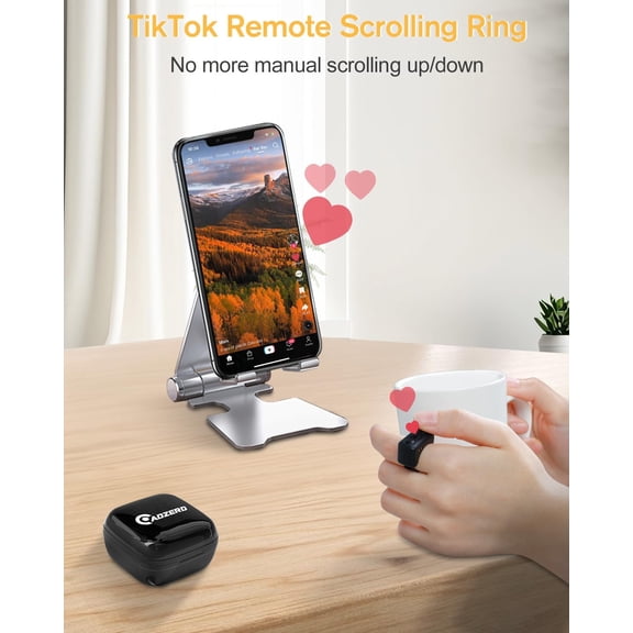 Remote Control for TikTok, Page Turner for iPad iPhone, Bluetooth Camera Video Recording Remote, Scrolling Ring for TIK Tok, iPhone, iPad, iOS, Android - Black