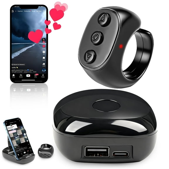 Remote Control for TikTok, Page Turner for iPad iPhone, Bluetooth Camera Video Recording Remote, Scrolling Ring for TIK Tok, iPhone, iPad, iOS, Android