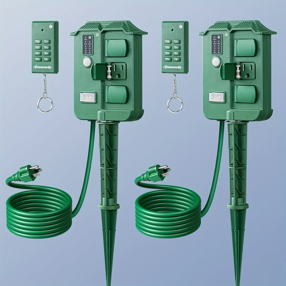 [Remote Control Timer] 6FT Extension Cord Power Stake Timer | 6 Grounded Outlets, 100FT Remote Range, Photocell Dusk To Dawn Light Timer For Lights, Sprinklers, Garden, Pool With Remote Control