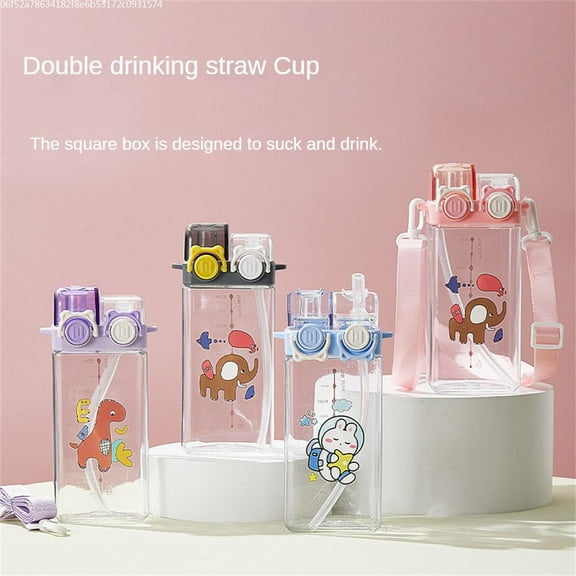 Online Red Double Drinking Cup Straw Girls With High Face Square Boys Special Sports Water Bottle For Primary School Students