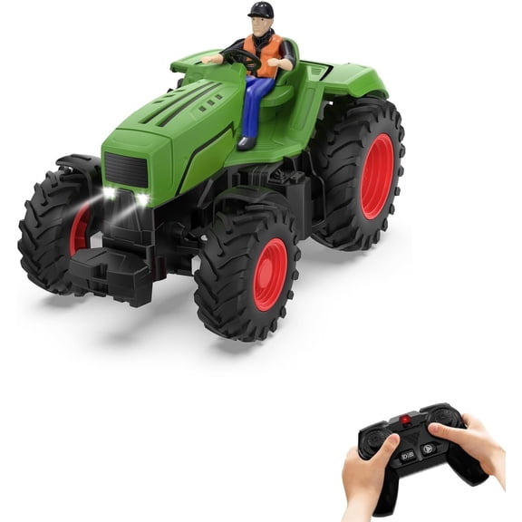 Remote Control Tractor Farm Vehicle Battery-Powered 1/24 Scale Green with Farmer Figure 1-Pack
