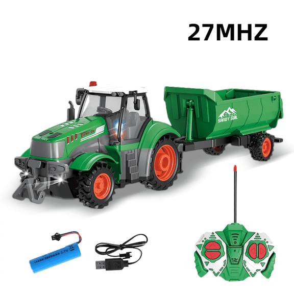 Remote Control Tractor for Kids, 1:24 Scale RC Truck with Trailer Farm Toys with Lights for Boys Christmas Birthday Gifts(Dump Truck)